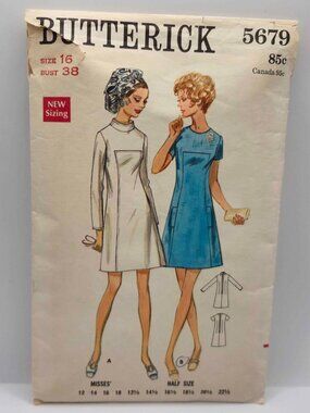 Vtg 1970 Butterick 5679 Mod A-Line Shift Dress Pattern – Sz 16 Bust 38 COMPLETE